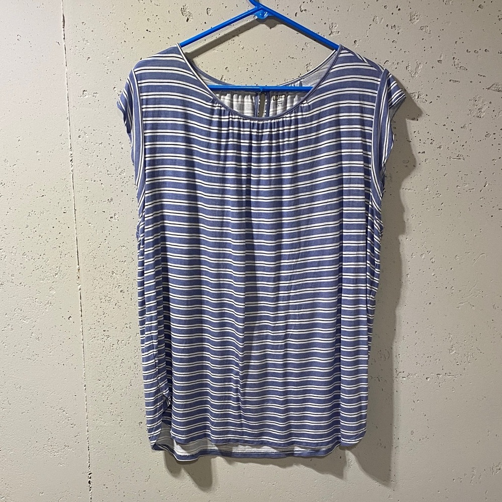LOFT Blue and White Striped Cap-Sleeve Tank Top